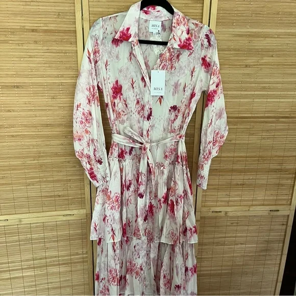 Misa Los Angles Abigail Floral Button Front Belted Maxi Shirt Dress NWT XS - Picture 6 of 8